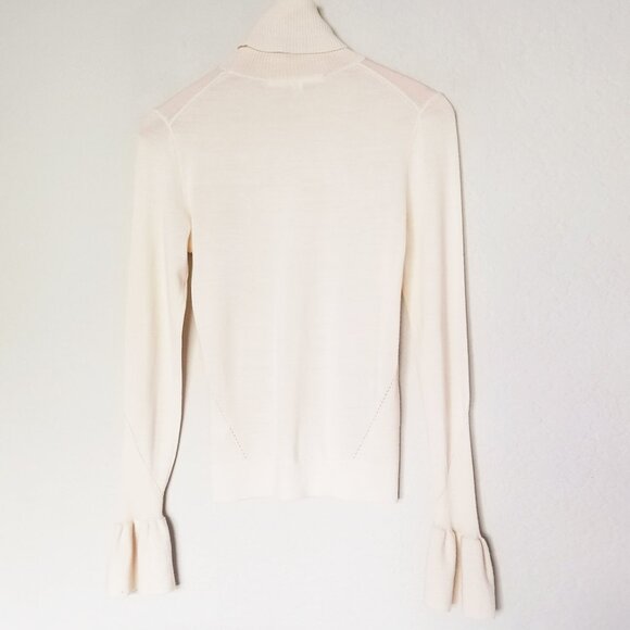 Veronica Beard 100% Merino Wool Turtleneck Tol Bell Sleeve Sweater S Cream Ivory - Picture 3 of 13